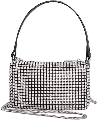 Montana West Crossbody Bags for Women Rhinestone Clutch Purse Crystal Shoulder Handbags Small Wallet Bag Silver ABU-MWL-019-WT