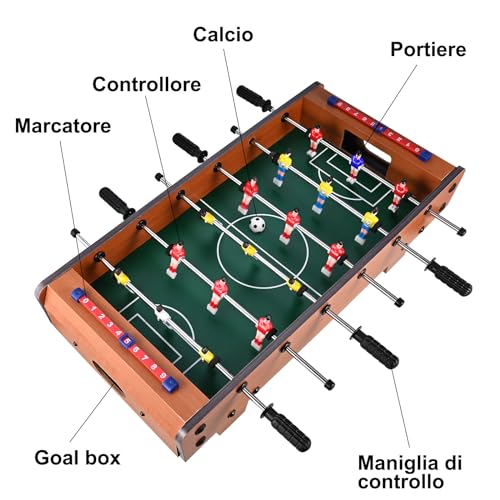GOLDGE Tischfußball, Holz-Tischfußball mit 6 Stangen und 4 Bällen, für Kinder und Erwachsene, 50,5 x 24,5 x 15 cm – Bild 4