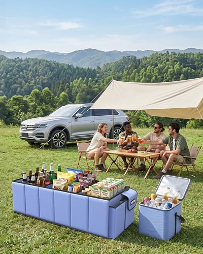 Image of HOTOR Trunk Organizer, Sturdy Foldable with Cooler for Car & SUV, 3 Compartments, Blue, 30.90 inchx12.60 inchx10.63 inch