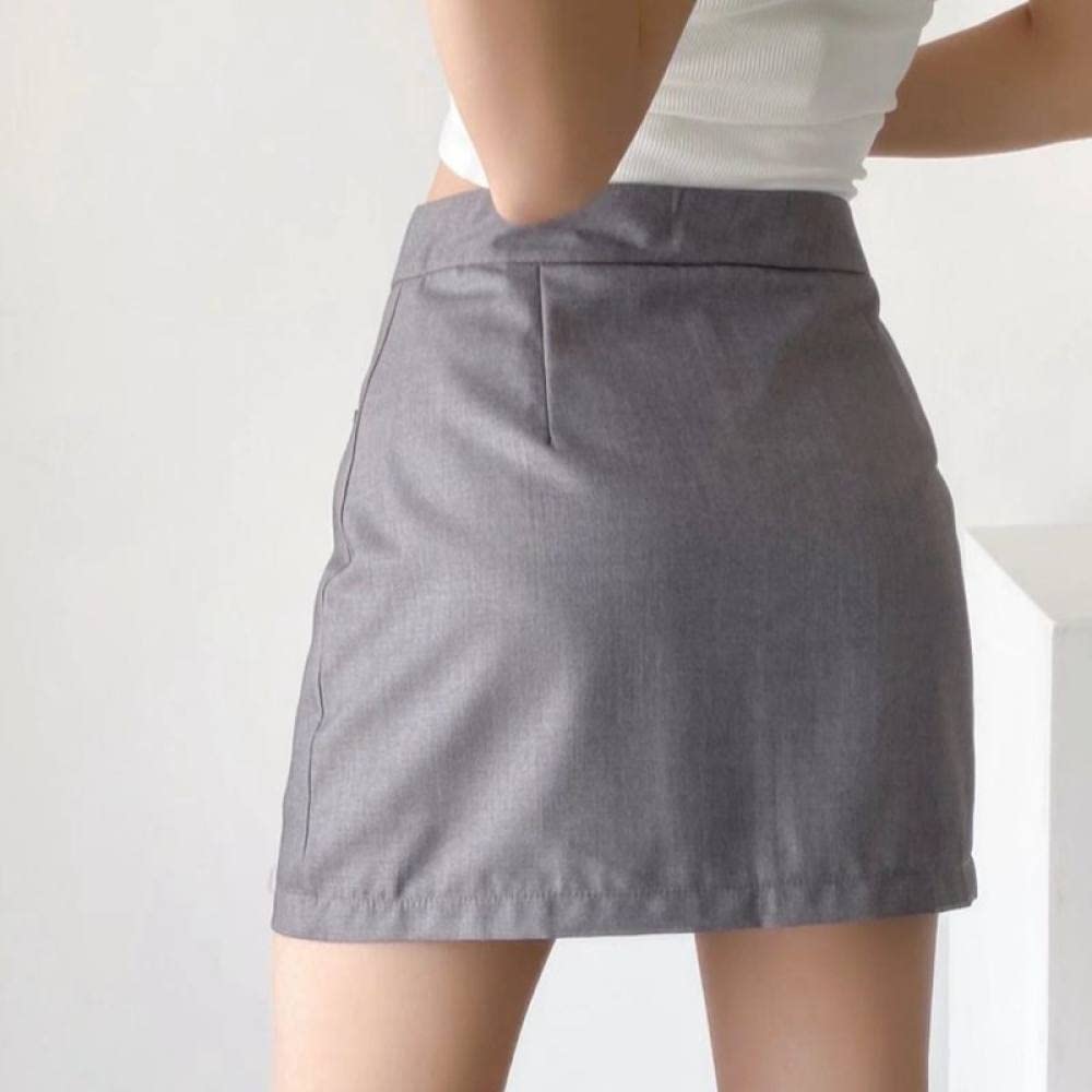 Röcke Für Damen,Damen-Minirock Grau High Waist Schlitz Hüften Wickelrock Einfarbiger Reißverschluss A-Linie Lagenrock Mit Hose Lässiger Kurzer Rock Für Mädchen Damen,M