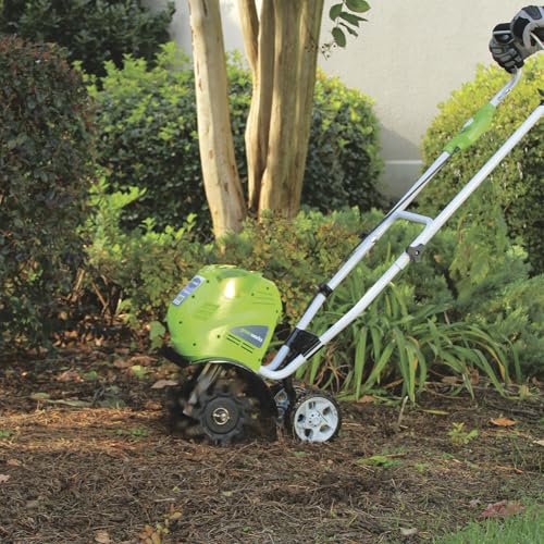 Greenworks 40V 10" Cordless Tiller / Cultivator, 4.0Ah Battery and Charger Included, Green