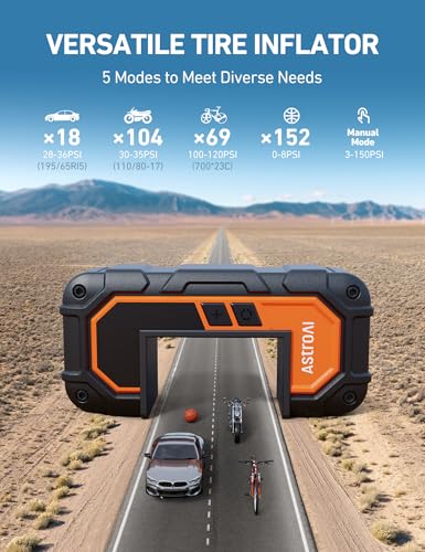 Image of AstroAI S8 Air Nano Jump Starter with Air Compressor, 1500A Peak Car Battery Jump Starter Portable (6.0 Gas /3.0L Diesel) with 150PSI Auto-Shutoff Tire Inflator, 12V Battery Charger Booster(Orange)