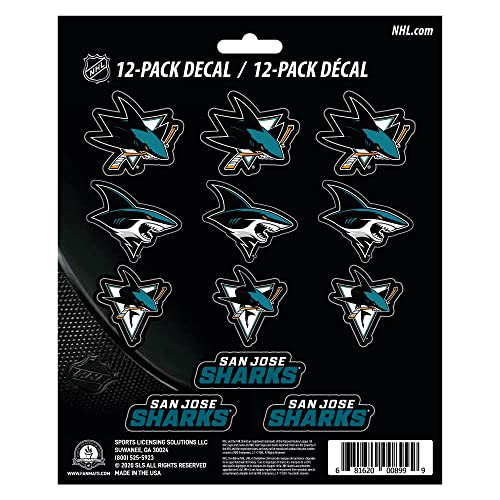 FANMATS 30831 NHL - San Jose Sharks 12 Count Mini Decal Sticker Pack 5 x 6.25 in.- Great Gift for Sports Fans - Works On Hard Surfaces - for Homes, Cars, Trucks, SUVs.