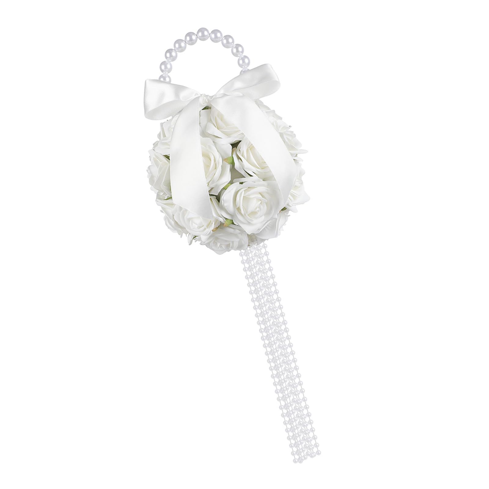 Pearl Rose Bridal Bouquet with Silk Flowers and Ribbon Handle for Wedding Pearl Rose Bouquet