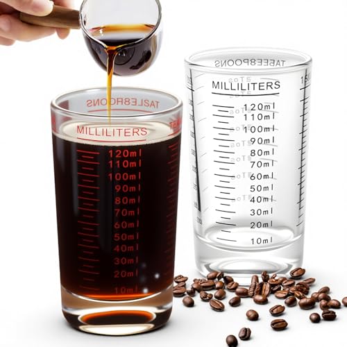 2 stycken 120 ml mätkanna glas måttbägare liten med dubbel skala mätkopp cocktail transparent mätglas tjock bottendesign cocktail tillbehör lämplig för barer fester kök (svart och röd)