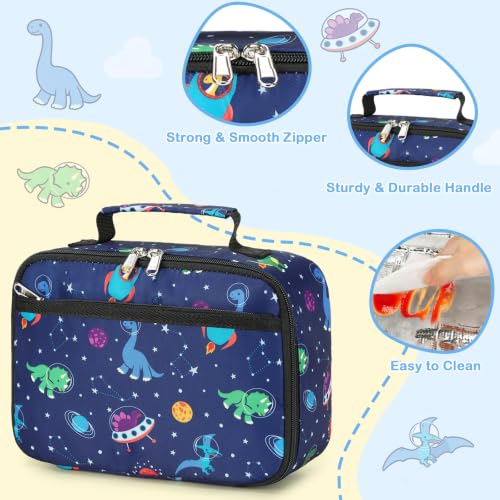Image of CAMTOP Lunch Box Kids Boys Insulated Lunch Cooler Bag Reusable Lunch Tote Kit for School Travel (Blue Dinosaur)