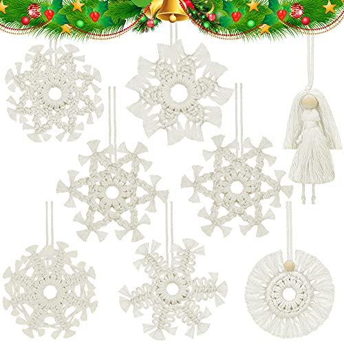 8 Pieces Macrame Ornaments Snowflake Macrame Decor Fairy Macrame Ornaments Handmade Woven Christmas Tree Hanging Boho Mini Macrame Wall Hanging For Christmas Home Wedding Party Decor (Classic Style) #TOP15