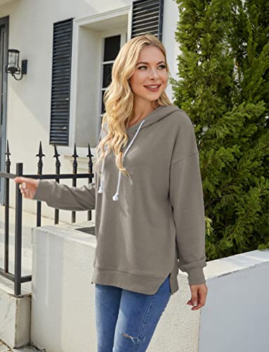 Women Casual Pullover Hoodie Tunic Tops Casual Long Sleeve Sweatshirt Loose Soft Pullover Beige Large #TOP2