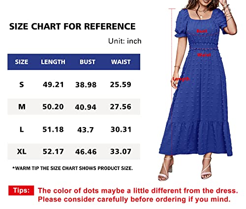 Prettygarden Women's Boho Maxi Dress Puff Short Sleeve Square Neck Swiss Dot Smocked Waist Ruffle Hem Tiered Long Dresses(Royal Blue,Medium) #TOP5