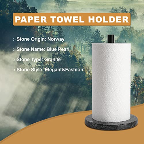 Koville Luxury Norway Granite Paper Towel Holder Countertop, Metal Rod Paper Towel Holder Stand For Kitchen Organization And Storage, Fit For Standard Or Jumbo-Sized Rolls(Blue Pearl) #TOP1