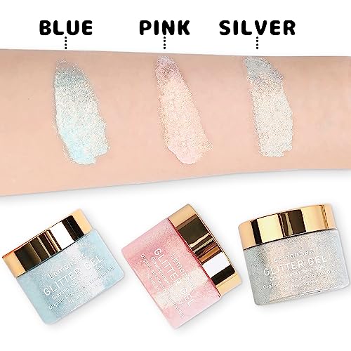 Body Glitter Gel, Glow In The Uv Black Light Biodegradable Fine Glitter Mixed With Gel Makeup - Vegan Hair, Face & Body Glitter Shimmer - Christmas Glitter Makeup - 3.52Oz (Silver) #TOP2