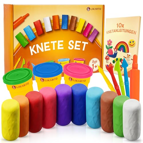 Veganes Knete Set für Kinder ab 1 Jahr - [10 Farben 5 Werkzeuge 10 Anleitungen] - Extraweiche & ungiftige Kinderknete - Kreatives Spielzeug für Mädchen & Jungen - Fördert Feinmotorik & Kreativität