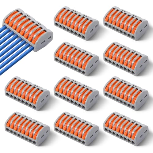 Nevoluxer Juego de 10 Conectores de Cable Rápidos, Bornas de Conexión Eléctrica 8 Puertos 250V/32A, Empalmes para Cableado Doméstico e Industrial