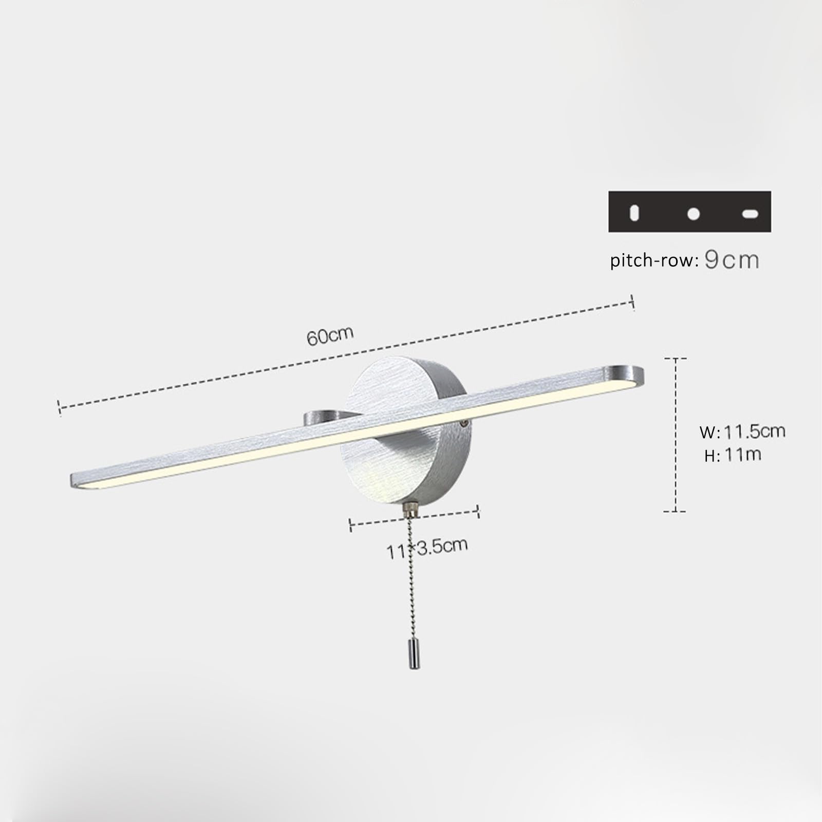 LED Spiegelleuchte Badezimmer Wandleuchten mit Zugschalter Bilderleuchte Modern Aluminium Wandbeleuchtung Wasserdicht Wandlampen Badschrank Schminktisch Schlafzimmer (Silbernes Neutrales Licht,60cm)