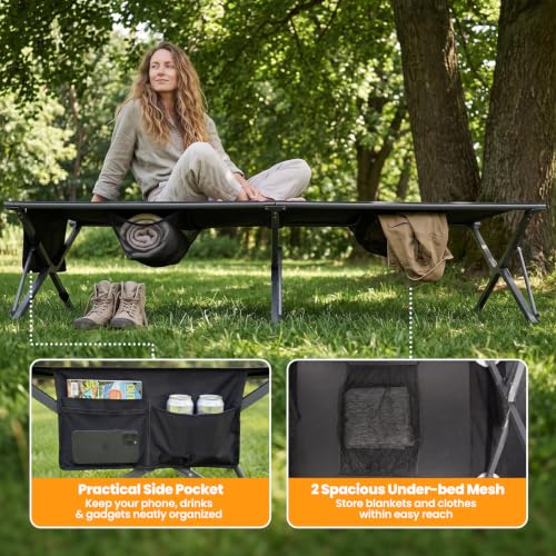 Image of Join Nature Oversized Camping Cot Foldable for Adults, Supports 450 lbs | Easy-to-Assemble Sleeping Cot with Storage Bag, Fits Up to 6.9 ft, Portable for Outdoor Camping, 82 inch L x 32 inch W, Black
