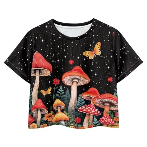 Image of Kids T Shirt Short Sleeve Crop Tops for Girls Summer Clothes Pullover Tees Shirt 5-14