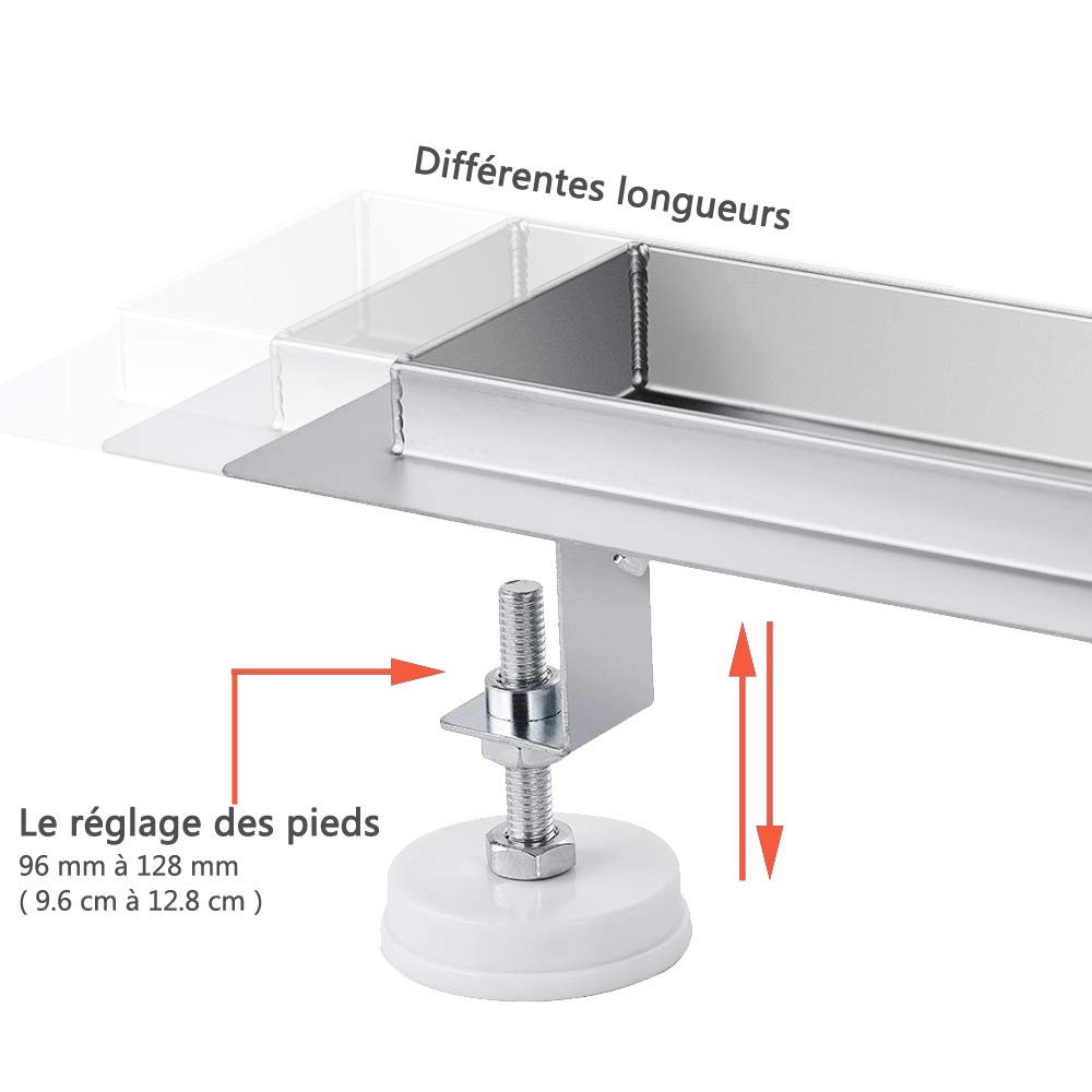 Caniveau pour Douche Siphon Sol d'évacuation en Acier Inoxydable Plancher de Douche de Salle de Bains Rectangle, 360° sortie d'eau, 60cm