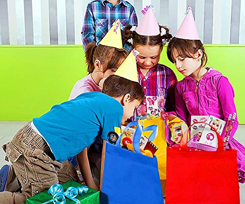 Joersh 20 Pack 13 By 10 Inches Bottom Party Favor Bags For Kids Birthday Favors, Snacks, Toys - Non-Woven Treat Bags With Handles - 8 Rainbow Colors Easter Egg Hunt Basket Bags #TOP4