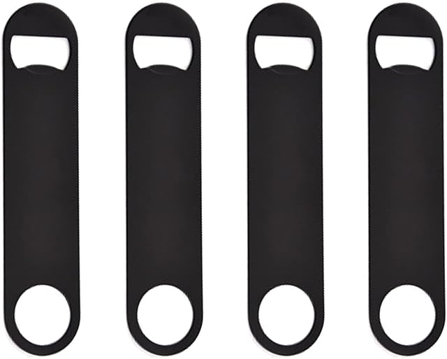 4PCS Beer Bottle Openers, Stainless Steel Flat Bottle Opener Solid and Durable Beer Openers for Party Kitchen Bar Restaurant, Black