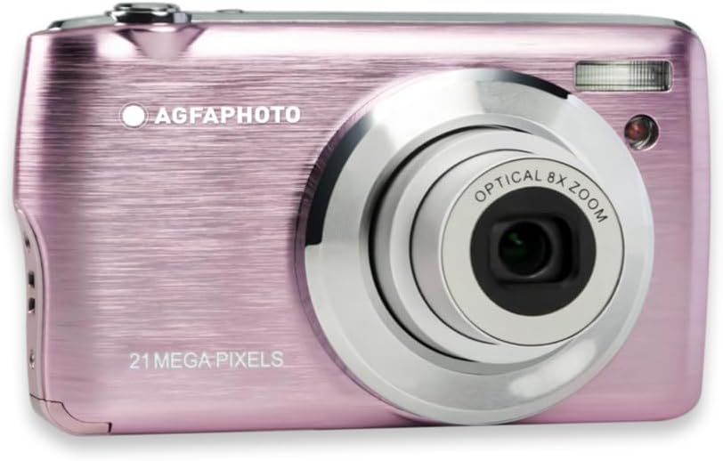 AGFA PHOTO Realishot DC8200 - Appareil Photo Numérique Compact Cam, 21MP, Vidéo Full HD, Ecran LCD 2.7'', Zoom Optique 8X, Batterie Lithium, Carte SD 16GB et Sacoche Incluse - Rose