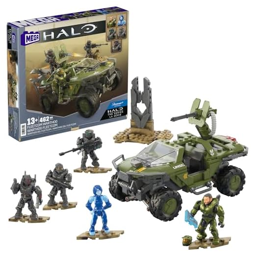 MEGA Halo Warthog FLEETCOM Coffret de construction de quad de 469 pièces avec 5 mini-figurines articulées et accessoires, HNC57