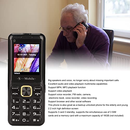 Ashata W23 Big Button Phone For Seniors, Ultra Thin 2G Mobile Phone Large Button Volume Senior Unlocked Cell Phone, 3 Sim Card Slot, 2500Mah, For Elderly(Black) #TOP3