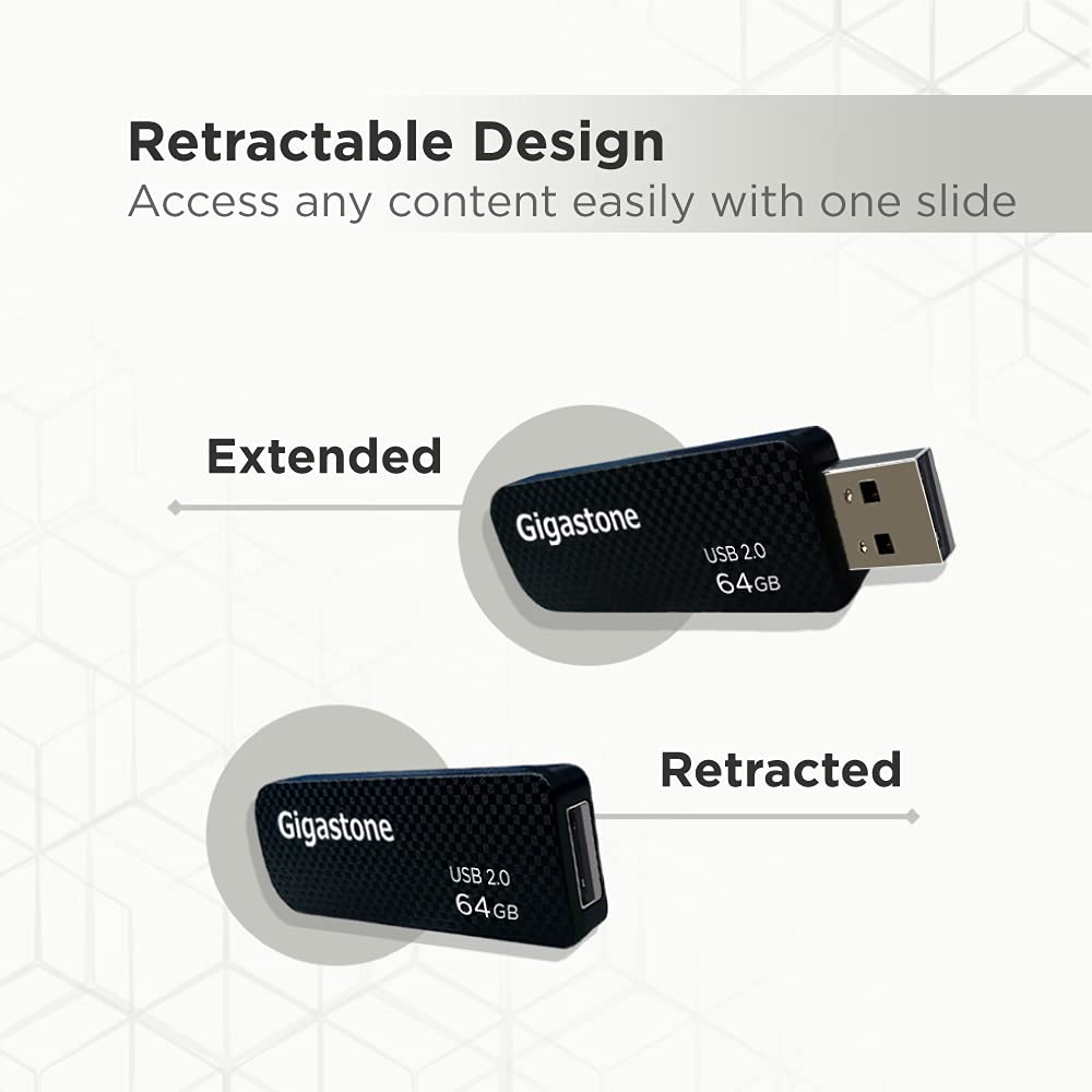 GIGASTONE 64Go Clé USB Flash (Lot de 5) V30 USB 2.0, Haute Vitesse, Boucle Porte-clés, Design Coulissant, Stockage et Sauvegarde pour PC/Mac/TV/Voiture