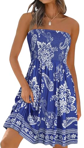 Image of elescat Summer Dresses for Women 2026 Strapless Casual Beach Cover Ups Tube Top Sundress