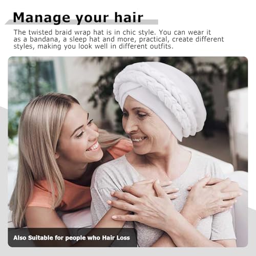 Image of DRESHOW African Women Turban Caps Cotton Beanie Twist Headscarf Pre-Tied Double Twisted Braids Wrap Hat Chemo Cancer Cap