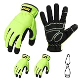 DULFINE High Performance Work Gloves For Men(3 Pairs Pack),Hi-Vis Yellow Color,High Dexterity Touch Screen For Multipurpose,Excellent Grip (Large)
