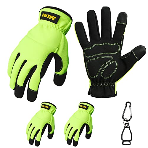 DULFINE High Performance Work Gloves For Men(3 Pairs Pack),Hi-Vis Yellow Color,High Dexterity Touch Screen For Multipurpose,Excellent Grip (Large)