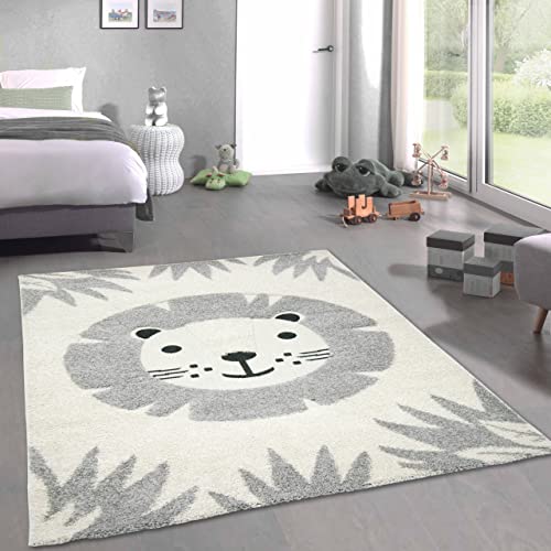 CARPETIA Lächelnder Katzenkopf Kinderzimmer Teppich weiche Baby Spielmatte Hoch Tief Effekt Weiss...