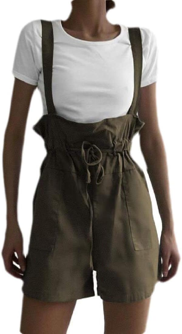 MstyleUK Womens Suspenders High Waisted Pockets Casual Pure Color