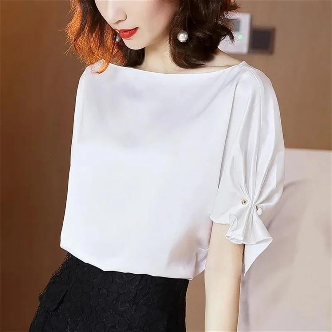 Yeuyyben Camicetta estiva da donna, elegante, con scollo a V, a maniche corte, alla moda, coreana, leggera, casual