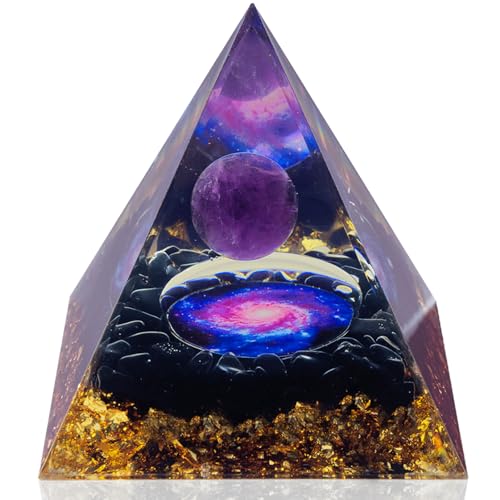 Orgone Pyramid for Positive Energy,Orgonite Pyramid Amethyst&Obsidian,Crystal for Attract Lucky Spiritual Gifts Healing Crystals and Stones,Crystale Gifts for Healing