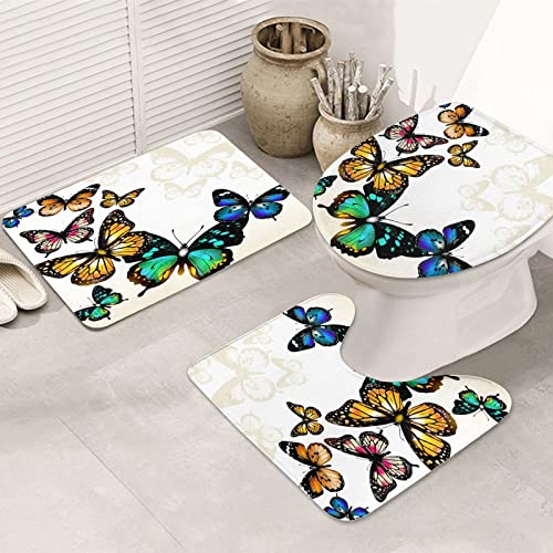 Annkoifu Shower Curtain Set, Butterfly Bathroom Accessories, 4 Piece Bathroom Decor Sets With Rugs And Waterproof Shower Curtains, 12 Hooks, Abstract #TOP2