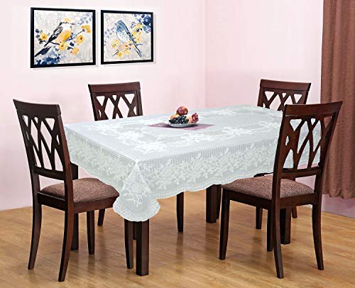 Katwa Clasic – 54 x 78 Inches (Rectangular) Rose Floral Design PVC Lace Vinyl Tablecloth / Table Cover for 4-6 Seater (Pack of 1,White)