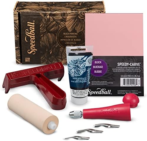 Speedball Super Value Block Printing Starter Kit – Includes Ink, Brayer, Lino Handle and Cutters, Speedy-Carve