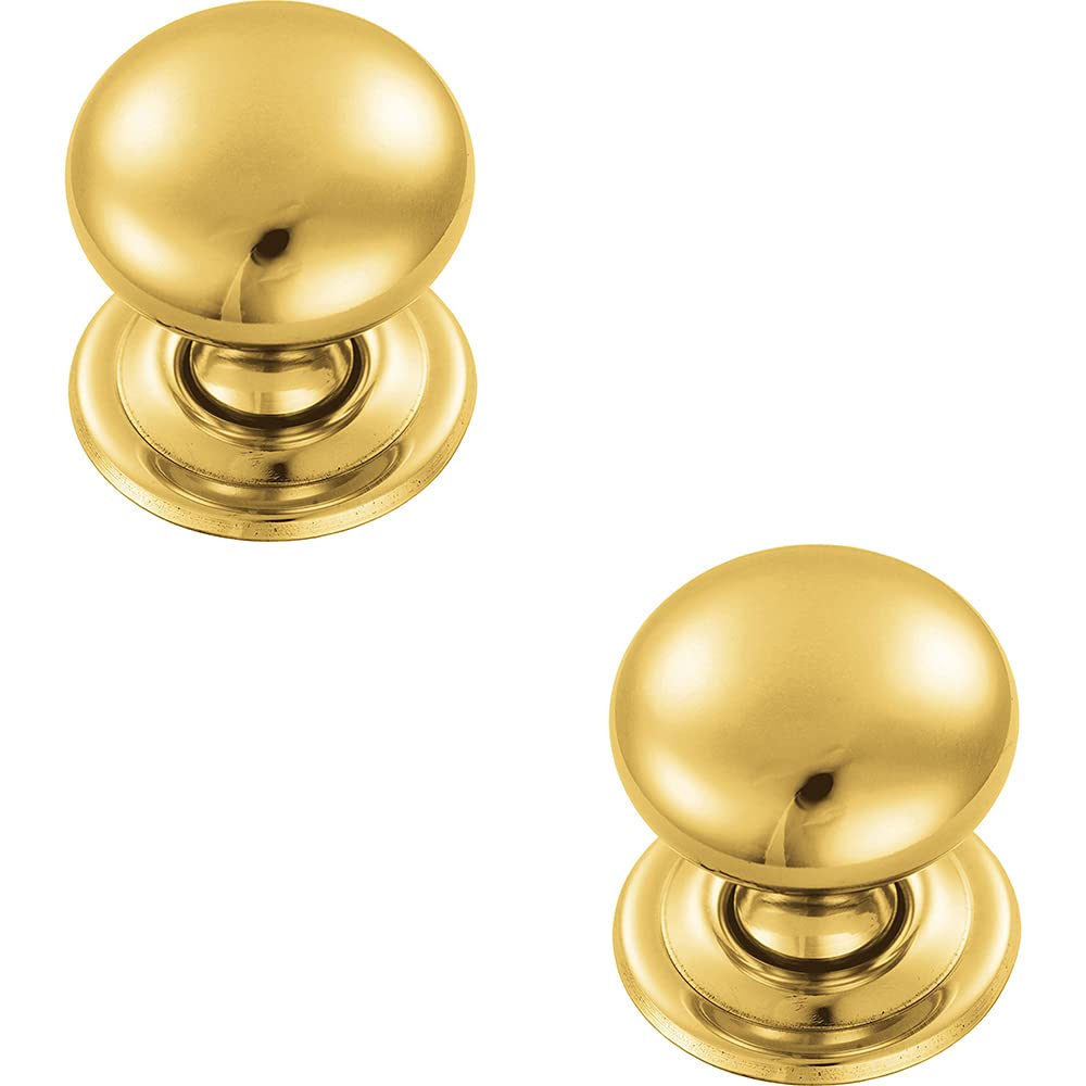 Loops Unisex Metallics 2X Round Victorian Cupboard Door Knob 32Mm Dia Polished Brass Cabinet Handle In