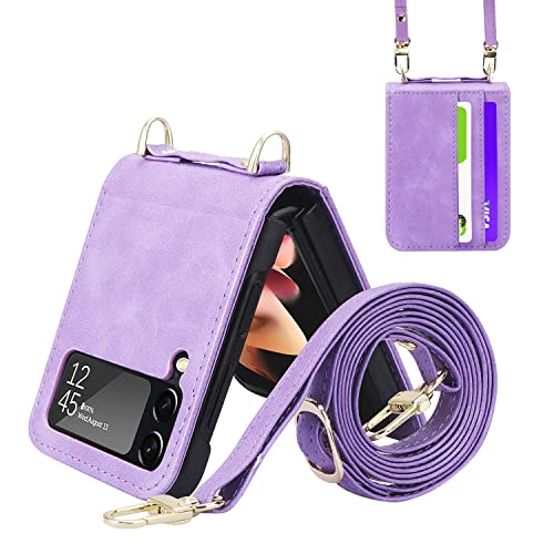 WOLAFOO Schutzhülle für Samsung Galaxy Z Flip 4 5G, mit Kette, Violett Cover