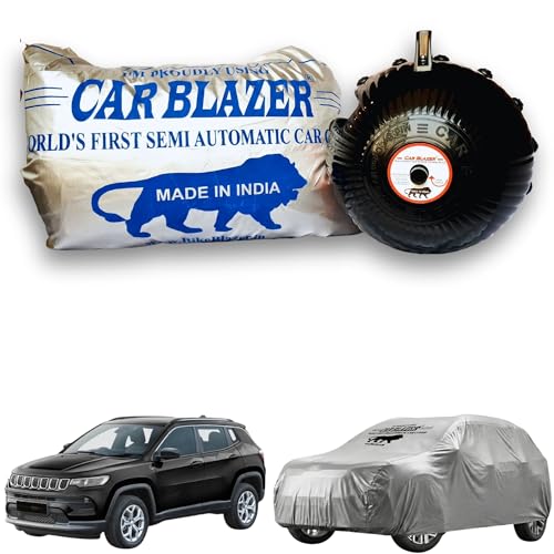 Image of CARBLAZER Portable & Semi-Automatic Full Body Car Covers: Heavy Duty Device| Anti-Theft| Dust & Scratch Proof | Water & Wind Resistant|Custom Fit| Dual-Side Cover, Compatible for Jeep Compass
