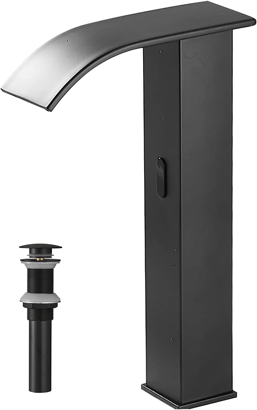 Automatic Touchless Vessel Sink Faucet Black Motion Sensor Bathroom Faucets Matching Pop Up Drain withouot Overflow Touch Free Battery Powered or Plug in Sensor Faucet Hands Free Deck Mount