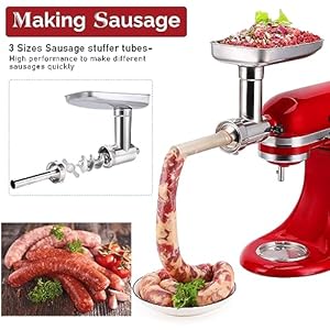 Stainless Steel Food Grinder Accessories for KitchenAid Mixers, Dishwasher Safe, Included 3 Sausage Stuffer Tubes and 1 Metal Attachment Knob Screw Replacement Stainless Steel Food Grinder Accessories for KitchenAid Mixers Dishwasher Safe Included 3 Sausage Stuffer Tubes and 1 Metal Attachment Knob Screw Replacement