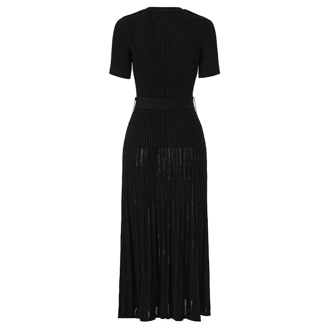 Vestido de punto largo de verano para mujer, de manga corta, con cordones, elegante, ajustado, para fiestas, vacaciones