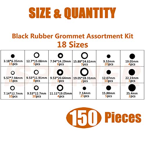 image for ISPINNER 150pcs Rubber Grommet Assortment Kit, 18 Sizes Electrical Con