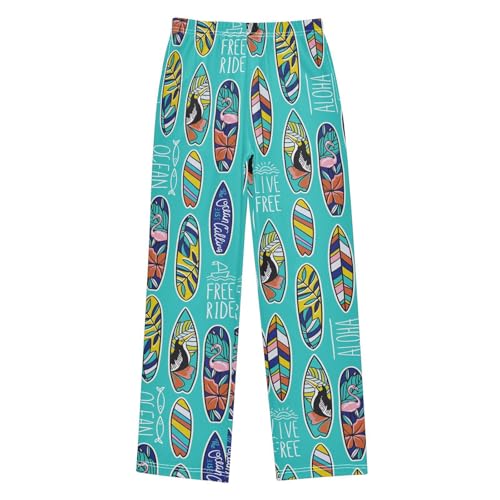 Aloha Surf Print Boys Long Pants Soft Trousers Elastic Waist Kids Lounge Bottoms with Pockets S-XL