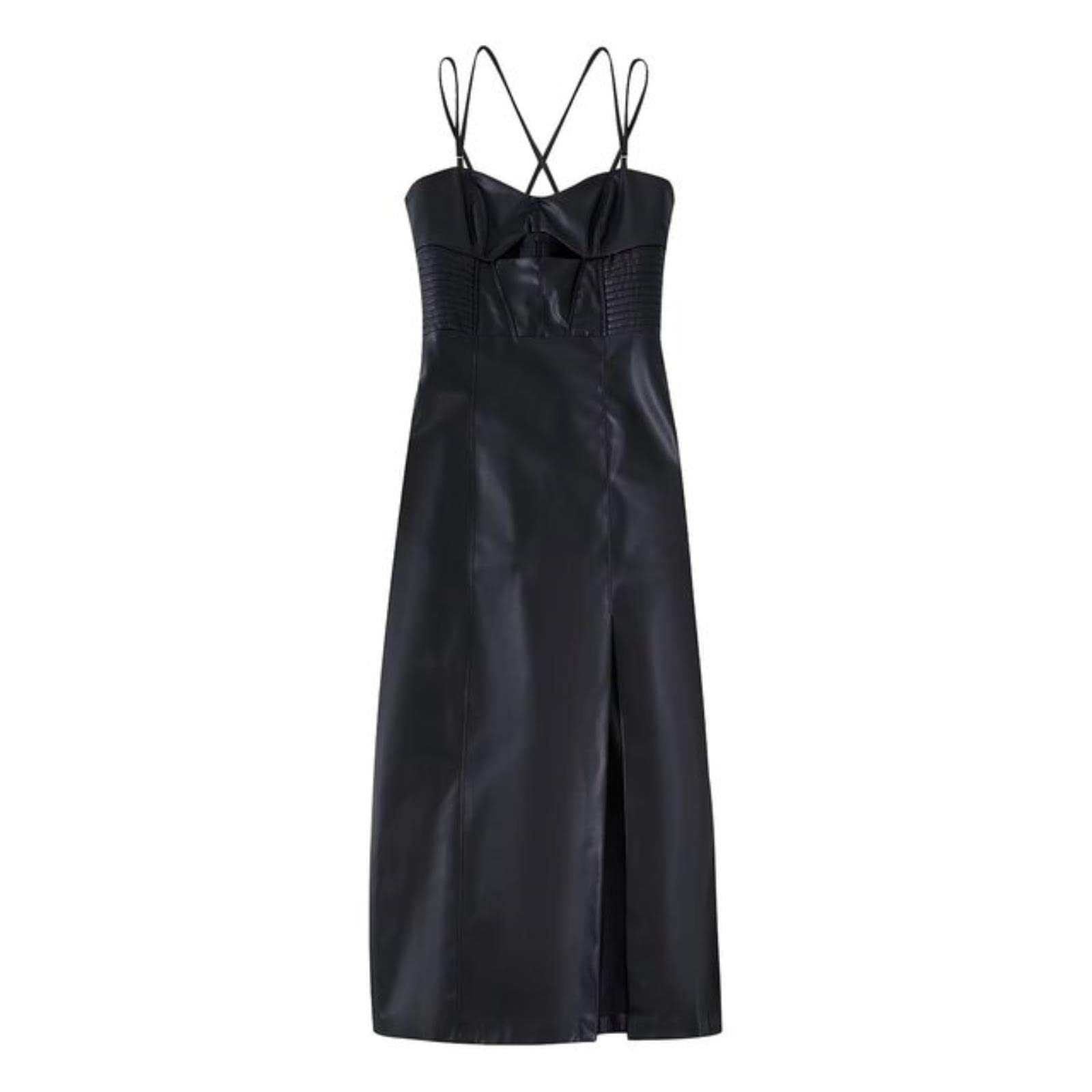 Vestidos elegantes de cuero sintético para mujer, vestido midi con detalle recortado, túnica de noche para mujer, ropa Y2k