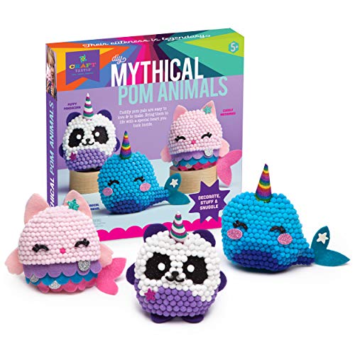 Craft-tastic – DIY Mythical Pom Animals – Craft Kit Makes 3 Pompom Stuffed Animals – Magical Narwhal, Puffy Pandacorn & Cuddly Meowmaid Brown/a - Thumbnail 6