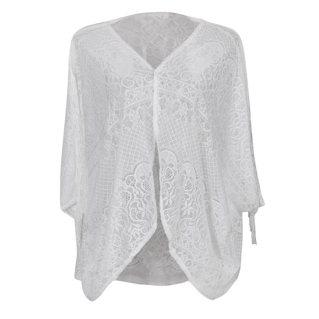 Women Beach Swimwear Bikini Cover Up Wrap White Lace Floral Tassels Dress L | Womens Clothing |Swimwear-image-25