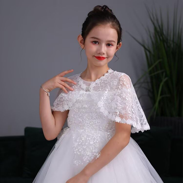 Image of Girls Lace Flower Girl Bolero Shrugs Shawl Wrap Kids Spring Summer Party Dress Cover Up